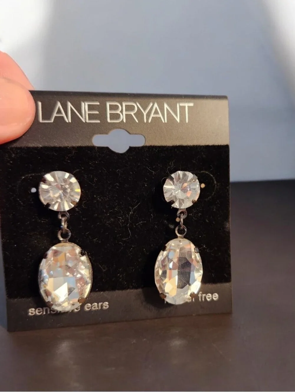 Silver-Tone Clear Crystal Dangle Earrings■ Final Price